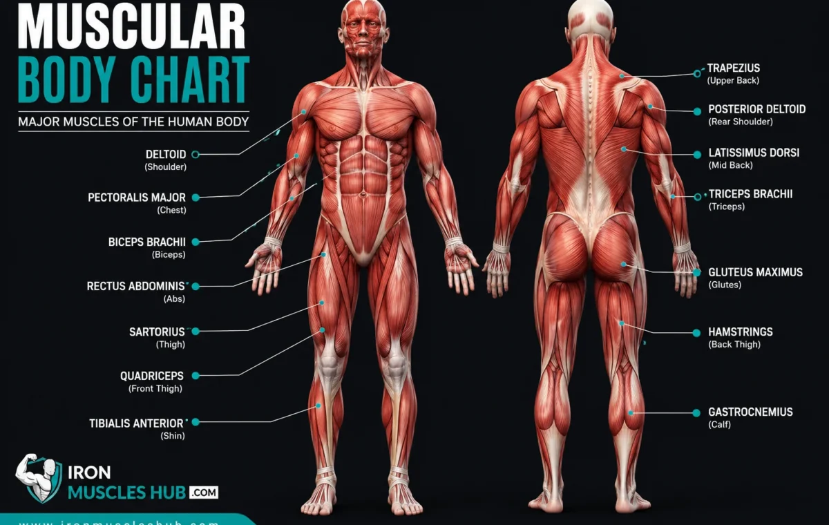 Muscular Body Chart: The best Major Muscles & Exercises 2026