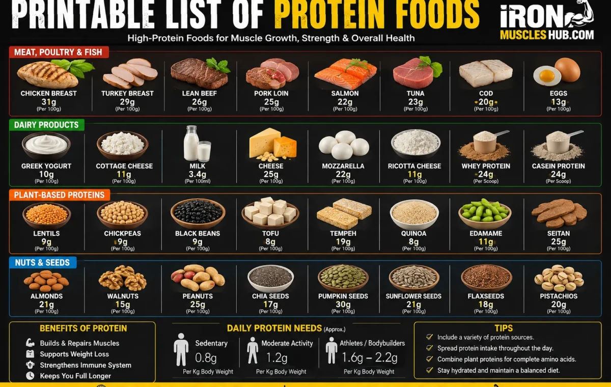 Printable List of Protein Foods for Best Beginners 2026