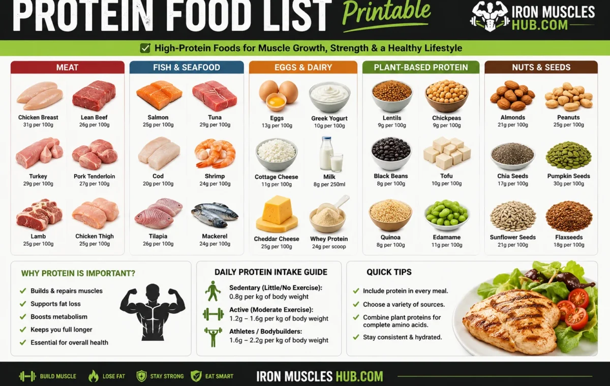 Protein Food List Printable: 50+ Foods Best Guide 2026